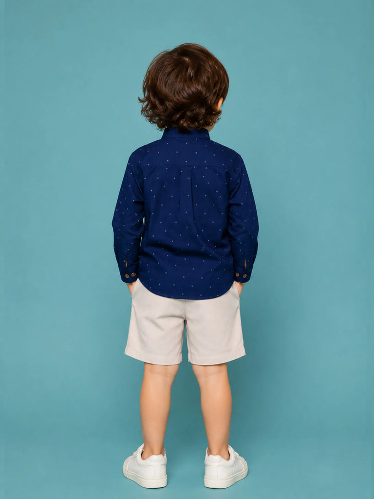 Light Organic Cotton Navy Blue Shirt & Beige Shorts Co-ord Set