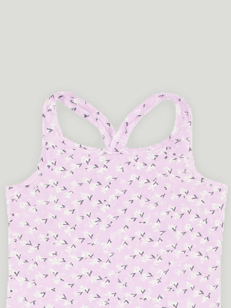 Girls Floral Print Sleeveless Tank Top and Elastic Waist Shorts Clothing Set | Purple