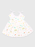 Extra Soft Muslin Fabric Baby Girls Frock | Pack of 6 | Mickey, Tiger, Space, Rainbow, Butterfly and Cute Chick Print