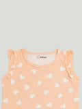 Girls Heart Print Clothing Set | Soft Sleeveless Top with Ruffle Sleeves and Elastic Waist Shorts | Peach