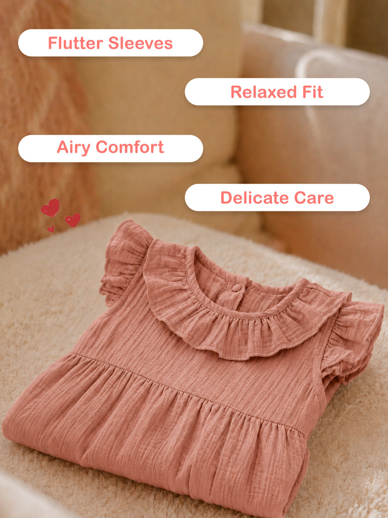 Light Organic cotton Charming Rust Girls Frock | Rust