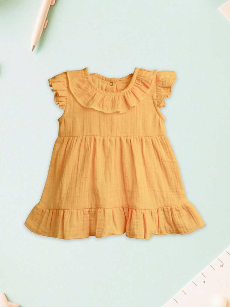 Light Organic Cotton Girls Frock Set | Pack of 3 (Rust, Sky Blue & Mustard Yellow)