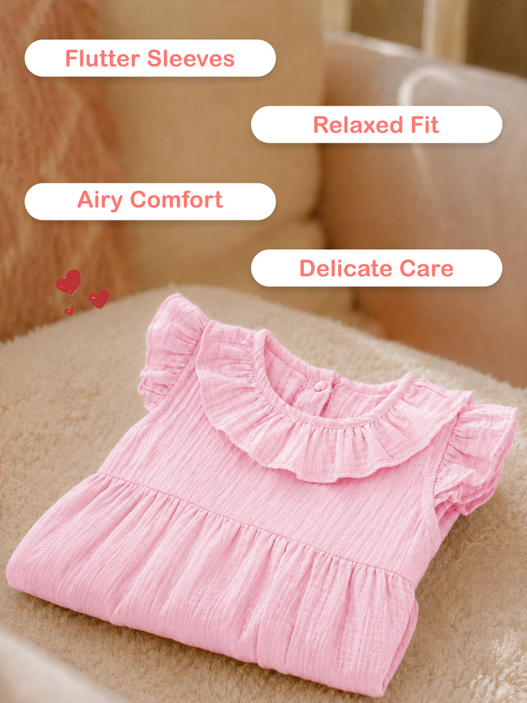 Light Organic cotton Charming Pink Girls Frock | Pink