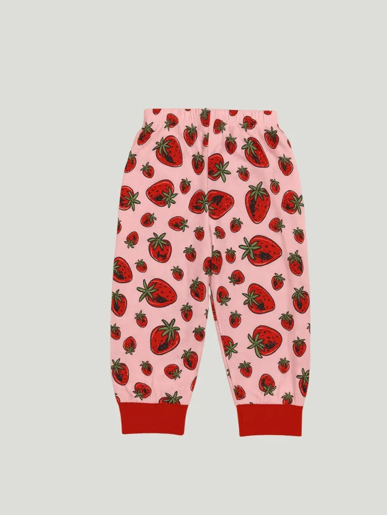 Unisex Kids Cotton Nightsuit | Soft & Cute Strawberry Print Pajama Set for Boys & Girls | Pink