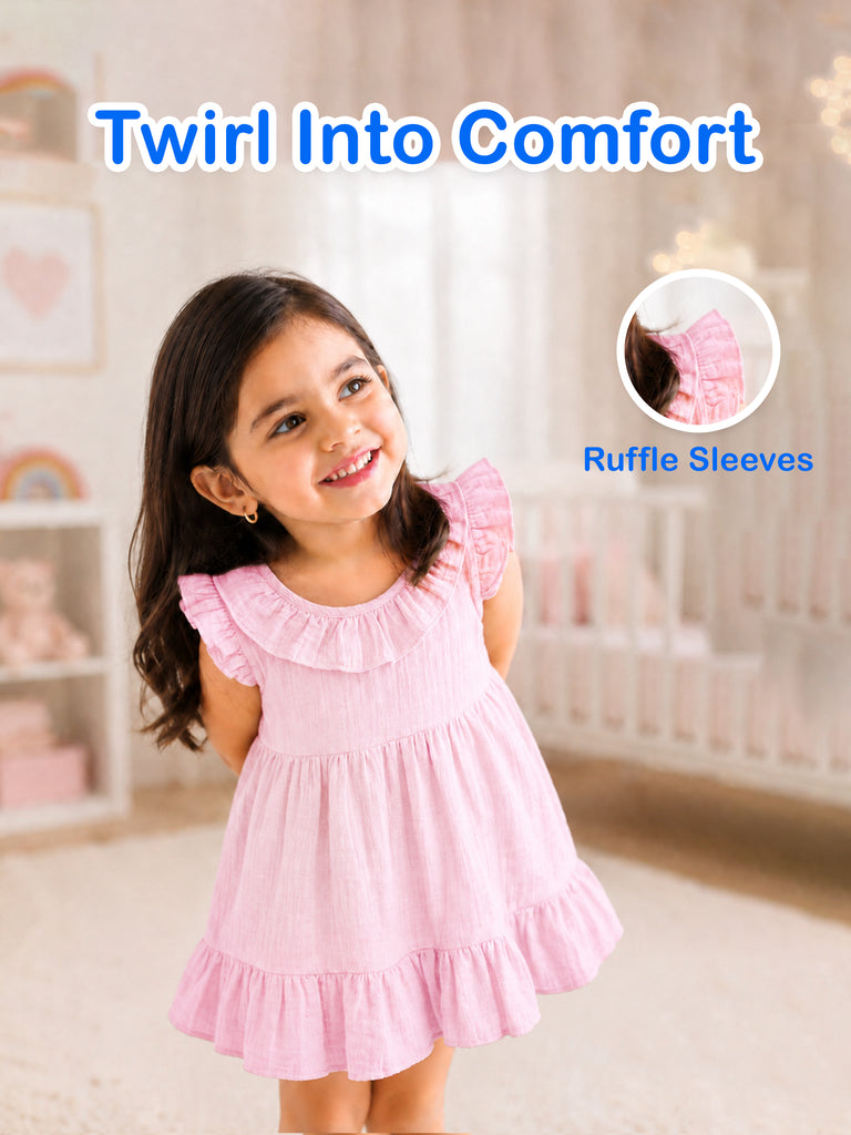Light Organic cotton Charming Pink Girls Frock | Pink