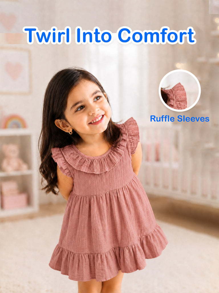 Light Organic cotton Charming Rust Girls Frock | Rust
