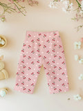 100% Bamboo Cotton Girls Full Sleeves Cherry Printed Co-Ord Set - Blush Pink