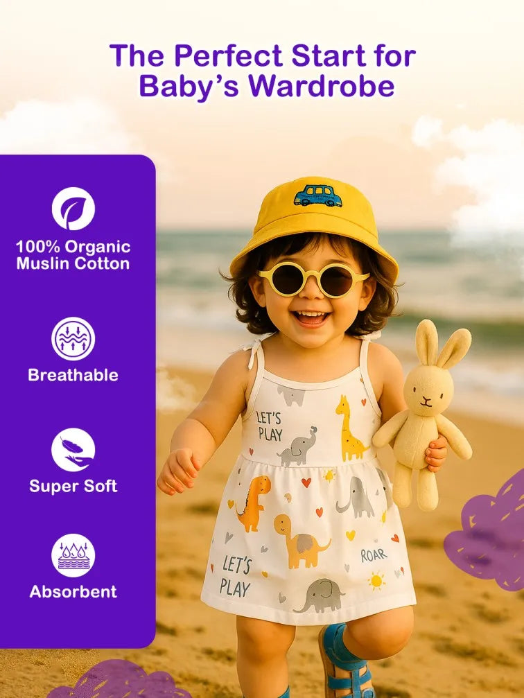Premium Extra Soft Muslin Baby Girls Frock | Cute Animal Prints