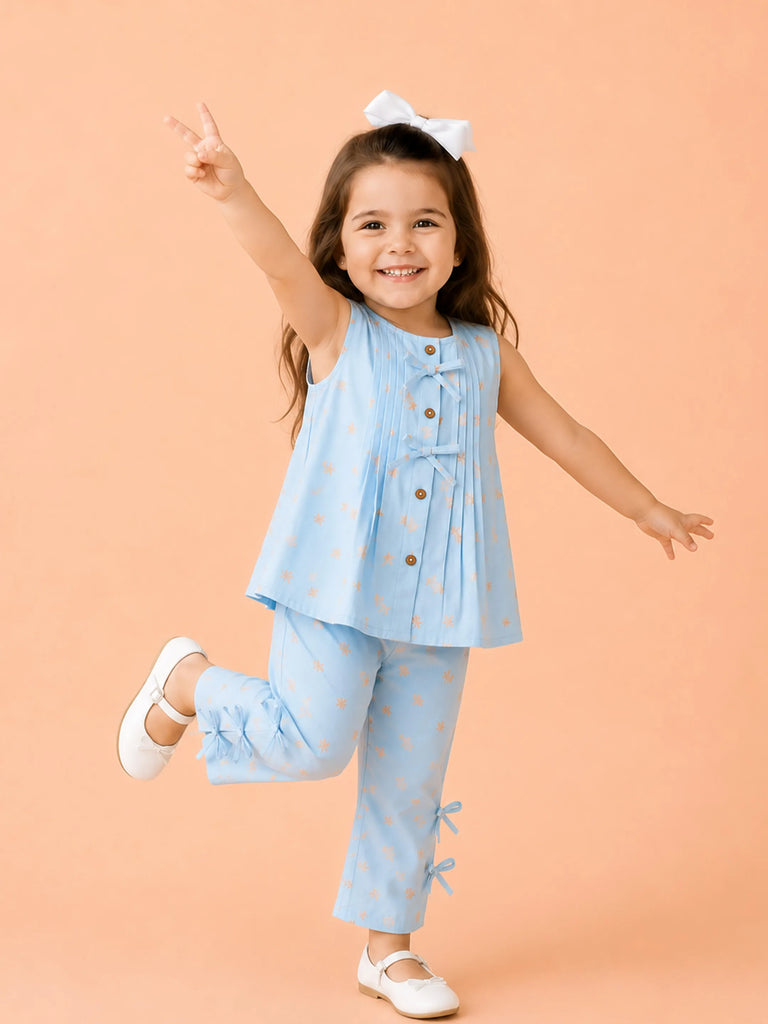 Light Organic Cotton Sky Blue Printed Top & Pant Co-ord Set