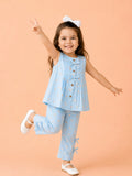 Light Organic Cotton Sky Blue Printed Top & Pant Co-ord Set