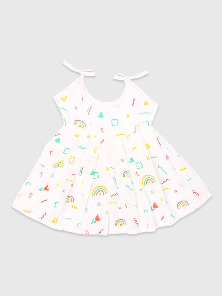 Extra Soft Muslin Fabric Baby Girls Frock | Pack of 4 | Rainbow, Tiger, Mickey and Butterfly Print