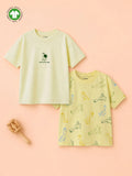 Organic Cotton Dino Print Half Sleeve T-Shirt Combo Pack for Boys (Pack of 2)