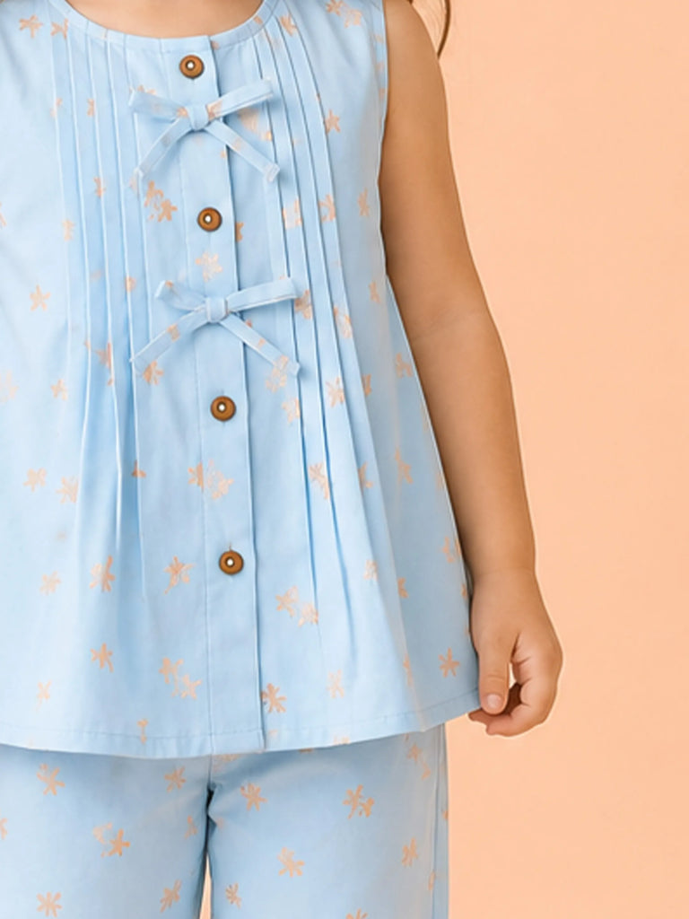 Light Organic Cotton Sky Blue Printed Top & Pant Co-ord Set