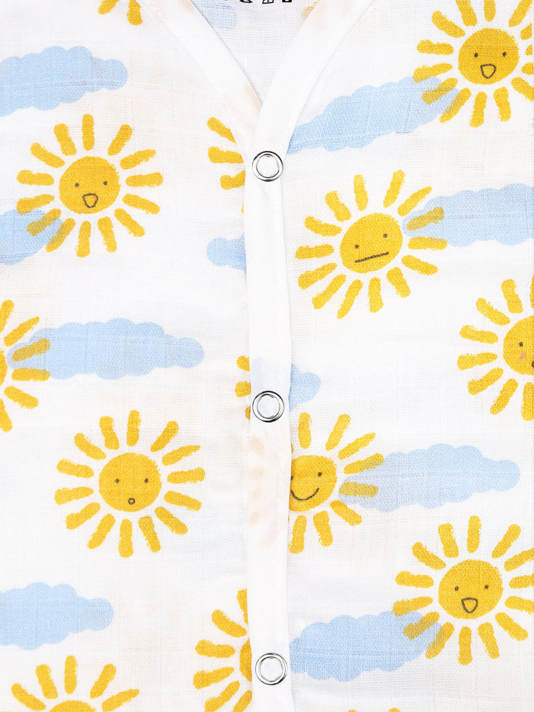 Kidbea Extra Soft Muslin Cotton Jhabla Cloth for Baby | Cute Chick Sun and Star Print | Print May Vary