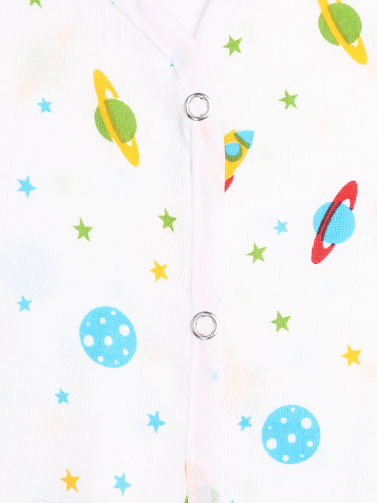 Kidbea Extra Soft Muslin Cotton Jhabla Cloth for Baby | Space and Mickey Print | Print May Vary
