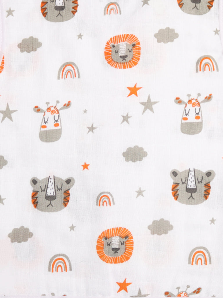 Kidbea Extra Soft Muslin Cotton Jhabla Cloth for Baby | Butterfly, Tiger and Cute Chick Print | Print May Vary