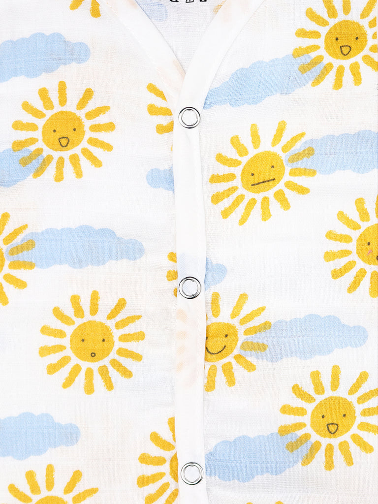 Extra Soft Muslin Cotton Jhabla Cloth for Baby | Mickey, Sun and Star Print | Print May Vary