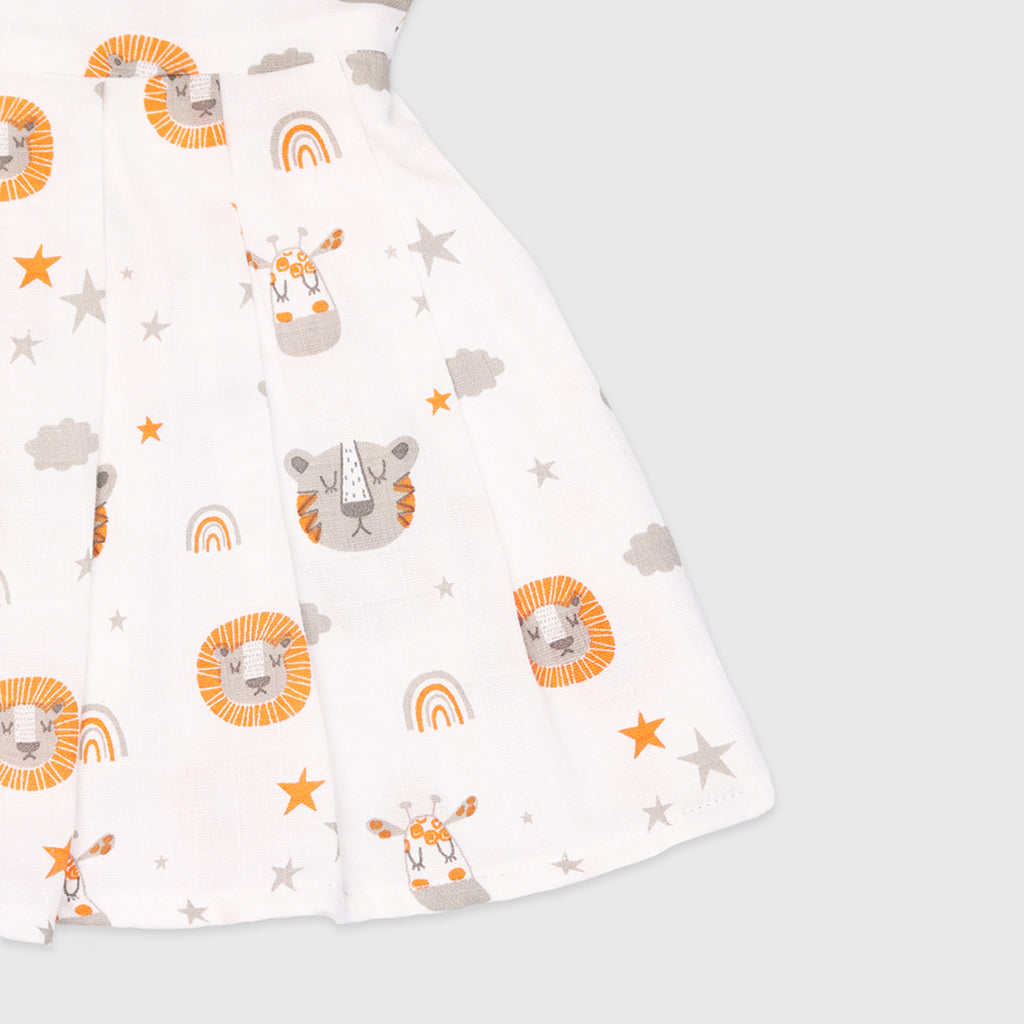 Extra Soft Muslin Fabric Baby Girls Frock | Pack of 3 | Tiger, Space and Butterfly Print