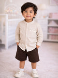 Baby Boy Printed Beige Full Sleeve Shirt | 100% Organic Cotton