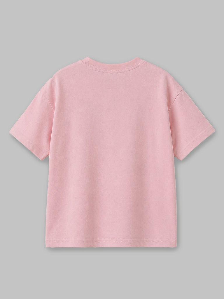Organic Cotton Pink Round Neck Solid Oversized Half Sleeve T-Shirt | Unisex