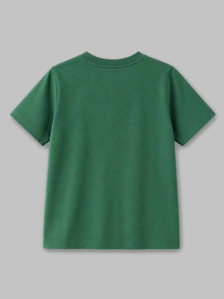 Organic Cotton Forest Green Dinosaur Print Round Neck Half Sleeve T-Shirt for Boys