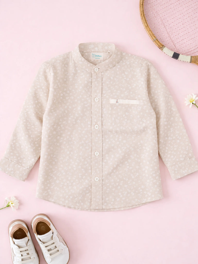 Baby Boy Printed Beige Full Sleeve Shirt | 100% Organic Cotton