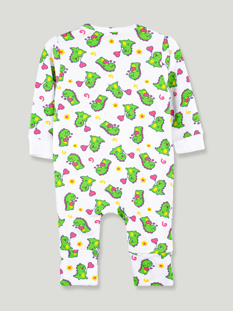 Organic cotton Dino Print Romper/Bodysuit - Olive Green