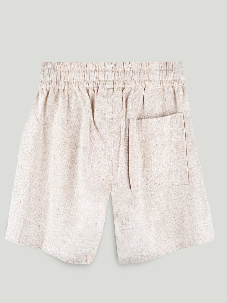 Boys Cotton Drawstring Shorts - Natural Beige