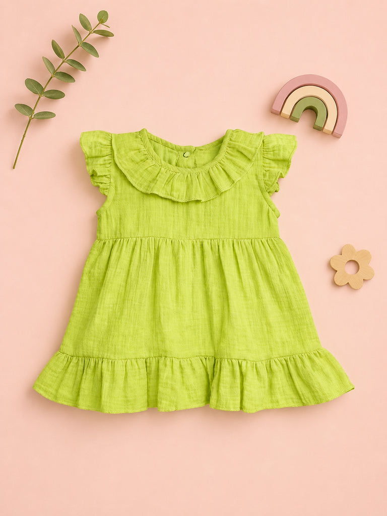 Light Organic cotton Charming Olive Green Girls Frock | Olive Green
