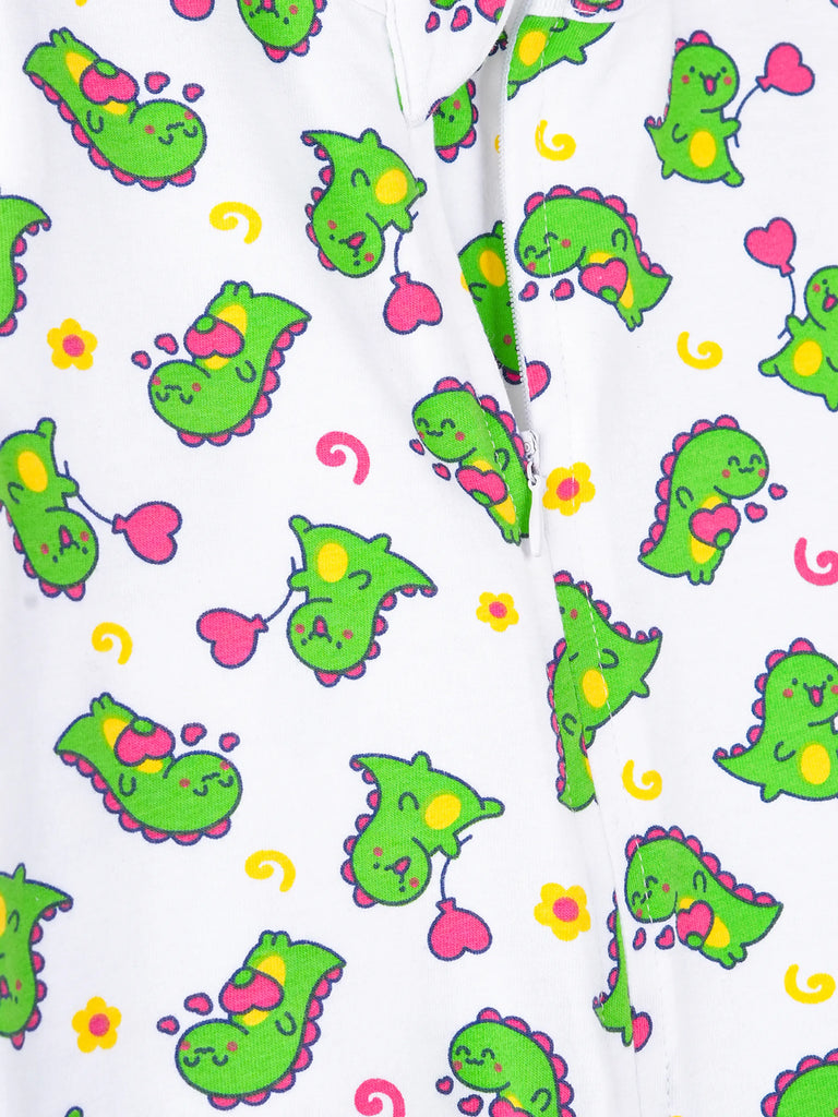 Organic cotton Dino Print Romper/Bodysuit - Olive Green