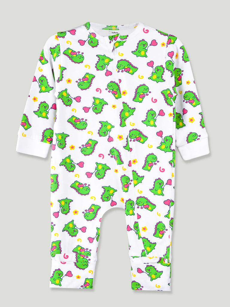 Organic cotton Dino Print Romper/Bodysuit - Olive Green