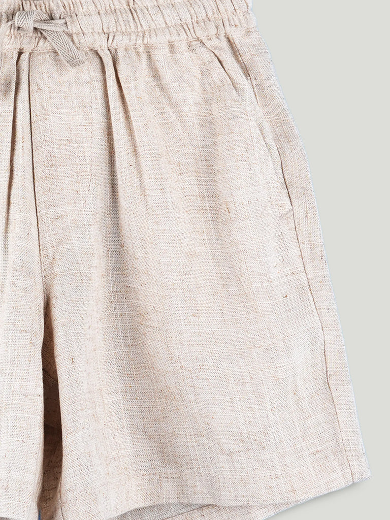 Boys Cotton Drawstring Shorts - Natural Beige