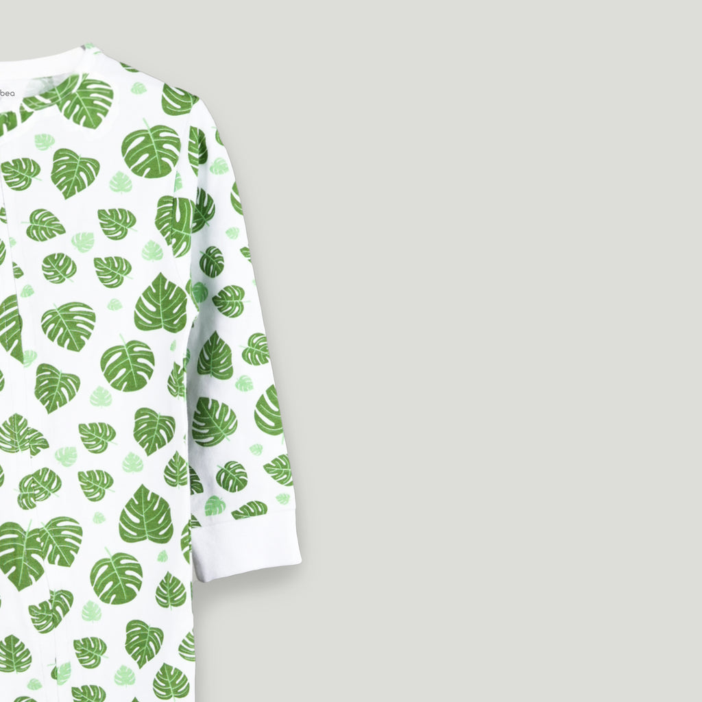 Organic cotton Leaf Print Romper/Bodysuit - Green