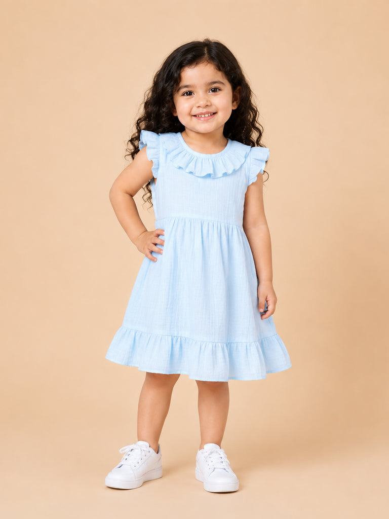Light Organic cotton Sky Blue Girls Frock | Blue