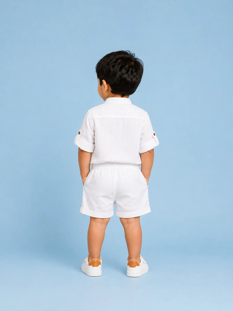 Light Organic Cotton White Shirt & White Shorts Co-ord Set