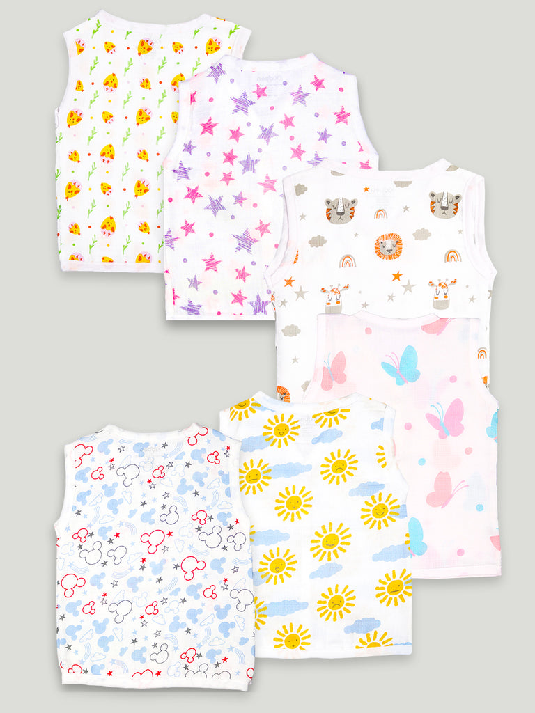 Extra Soft Muslin Cotton Jhabla Cloth for Baby | Cute Chick, Space, Tiger, Mickey, Butterfly and Rainbow Print | Pack of 6 | Print May Vary