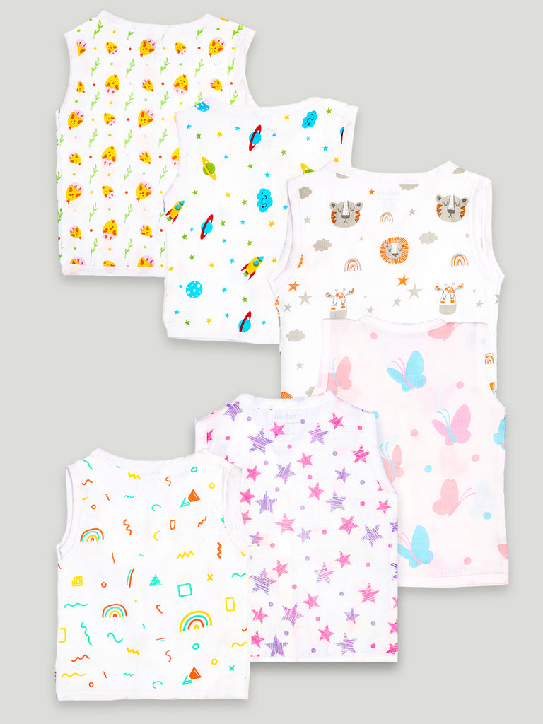 Kidbea Extra Soft Muslin Cotton Jhabla Cloth for Baby | Cute Chick, Space, Tiger, Star, Butterfly and Rainbow | Print Pack of 6 | Print May Vary