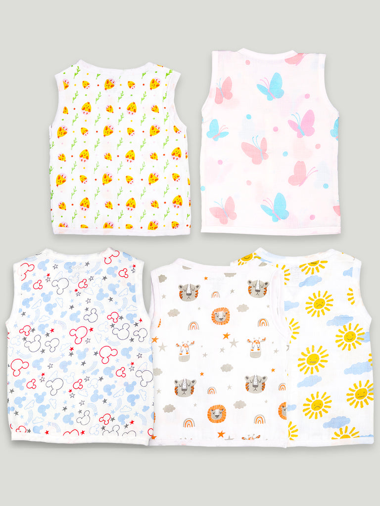Kidbea Extra Soft Muslin Cotton Jhabla Cloth for Baby | Cute Chick, Butterfly, Mickey, Tiger and Sun Print | Pack of 5 | Print May Vary