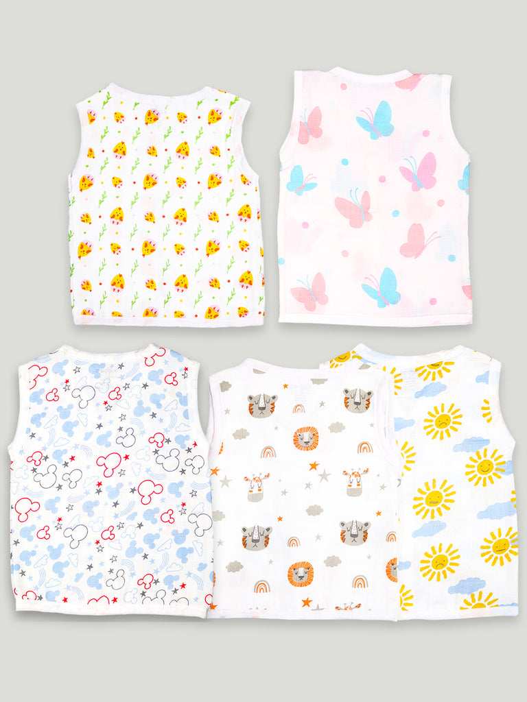 Extra Soft Muslin Cotton Jhabla Cloth for Baby | Cute Chick, Butterfly, Mickey, Tiger and Sun Print | Pack of 5 | Print May Vary
