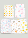 Extra Soft Muslin Cotton Jhabla Cloth for Baby | Cute Chick, Butterfly, Mickey, Tiger and Sun Print | Pack of 5 | Print May Vary