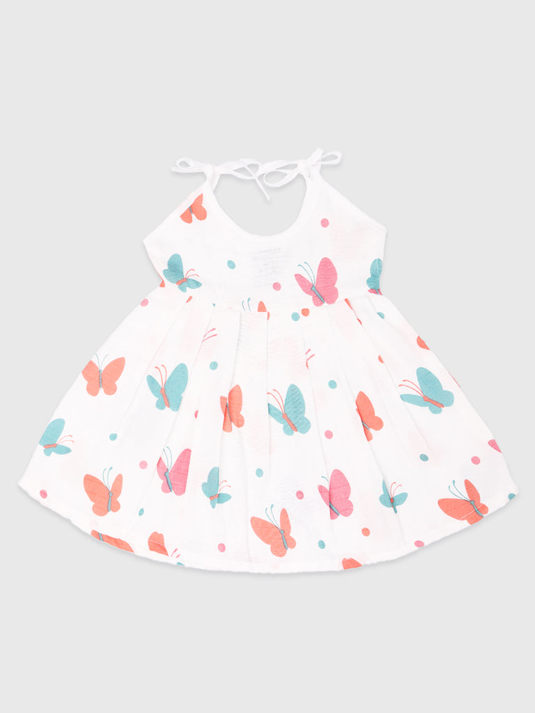 Kidbea Muslin Cotton fabric baby girls frock | Packof 3 | Rainbow, Space & Butterfly- Multicolor | Print May Vary