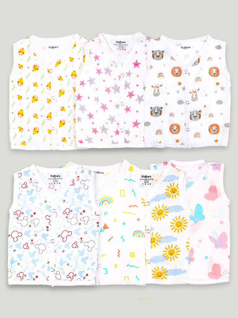 Kidbea Extra Soft Mulmul Cotton Jhabla Cloth for Baby | Cute Chick, Star, Tiger, Mickey, Butterfly, Sun and Rainbow Print | Pack of 7 | Print May Vary
