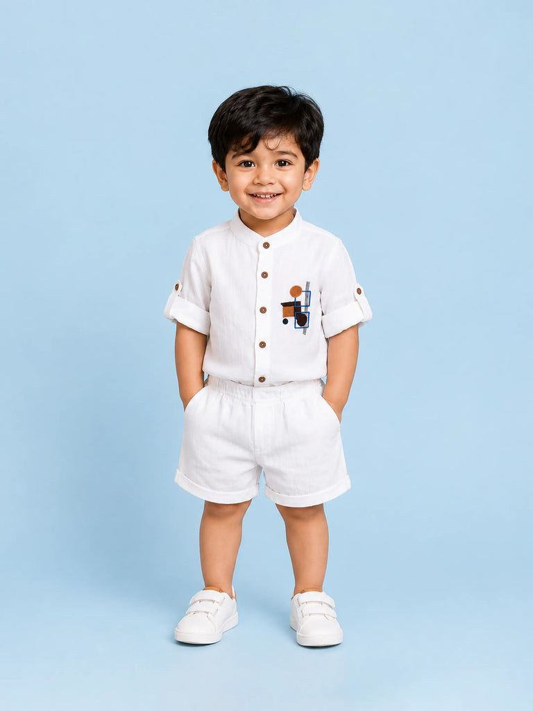 Light Organic Cotton White Shirt & White Shorts Co-ord Set