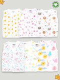 Kidbea Extra Soft Mulmul Cotton Jhabla Cloth for Baby | Cute Chick, Star, Tiger, Mickey, Butterfly, Sun and Rainbow Print | Pack of 7 | Print May Vary