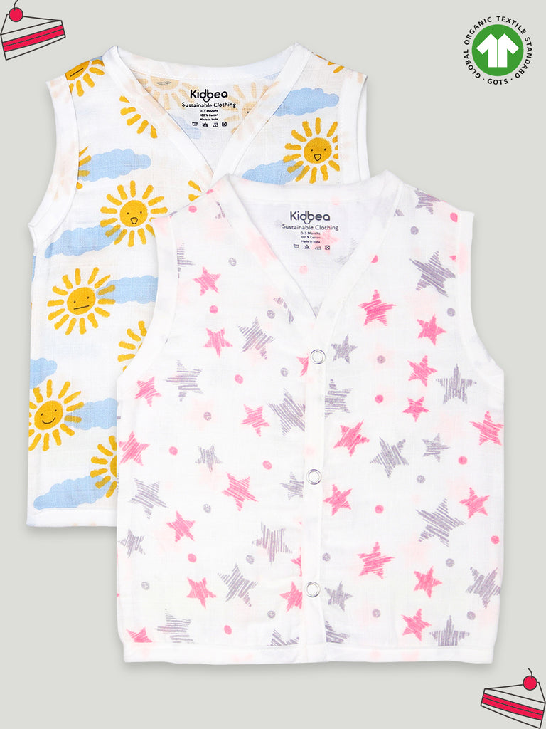 Extra Soft Muslin Cotton Jhabla Cloth for Baby | Sun and Star Print | Print May Vary