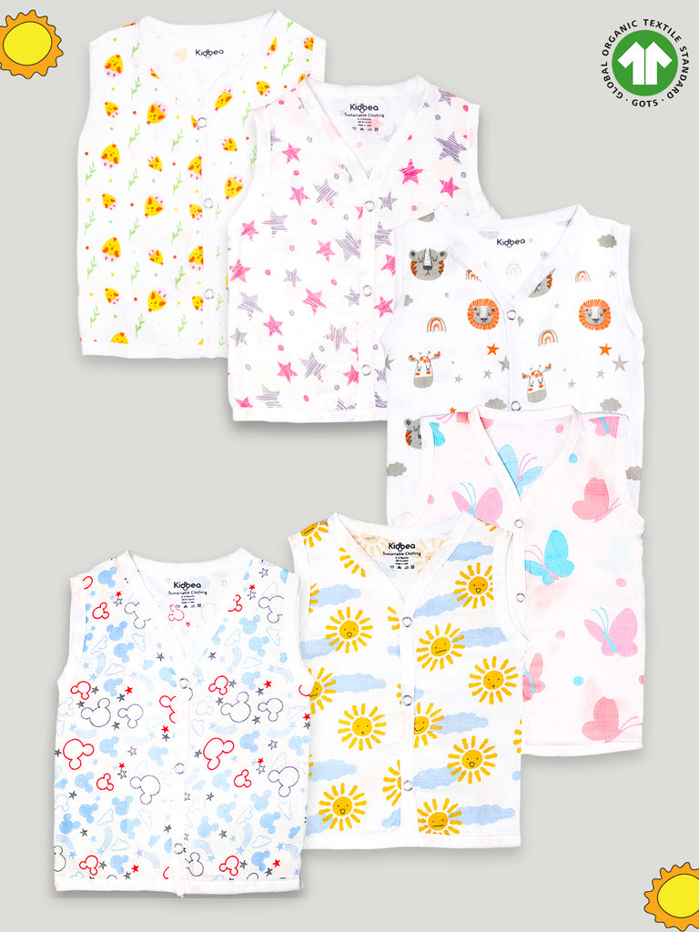 Extra Soft Muslin Cotton Jhabla Cloth for Baby | Cute Chick, Space, Tiger, Mickey, Butterfly and Rainbow Print | Pack of 6 | Print May Vary