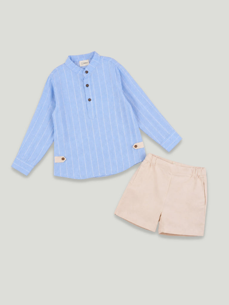 Light Organic Cotton Sky Blue Shirt & Beige Shorts Co-ord Set