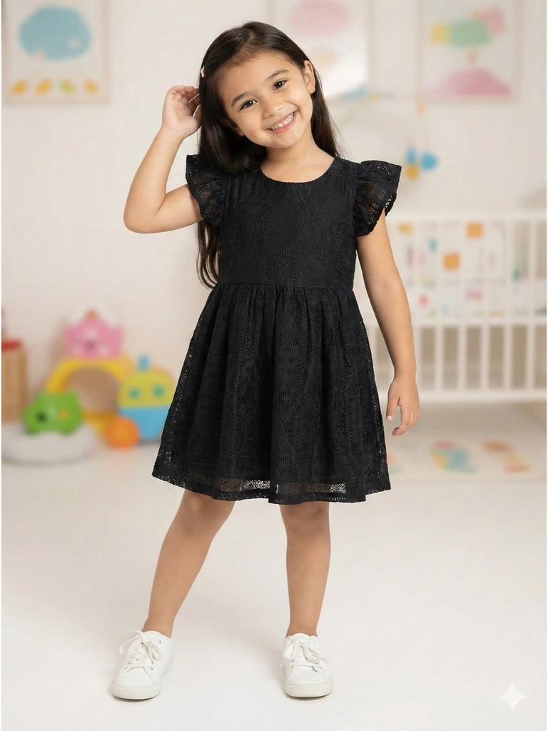 Baby Girl Black Ruffle Sleeve Frock