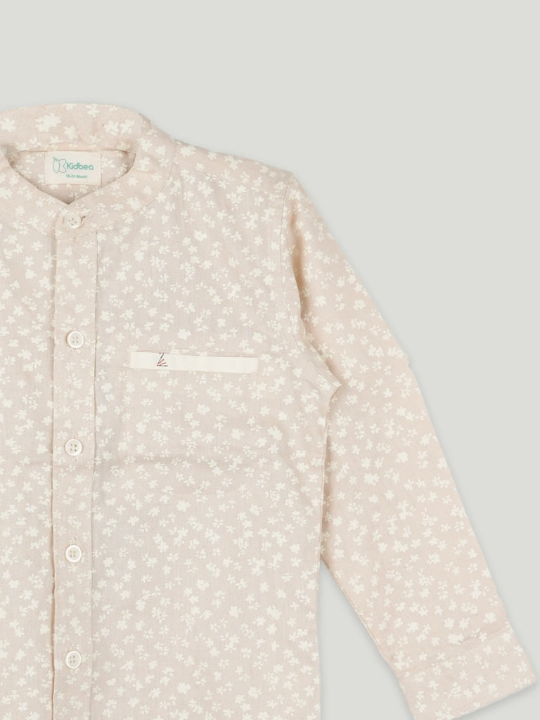 Baby Boy Printed Beige Full Sleeve Shirt | 100% Organic Cotton