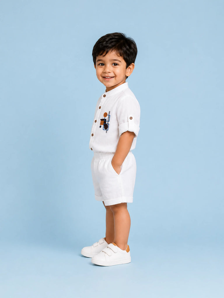 Light Organic Cotton White Shirt & White Shorts Co-ord Set